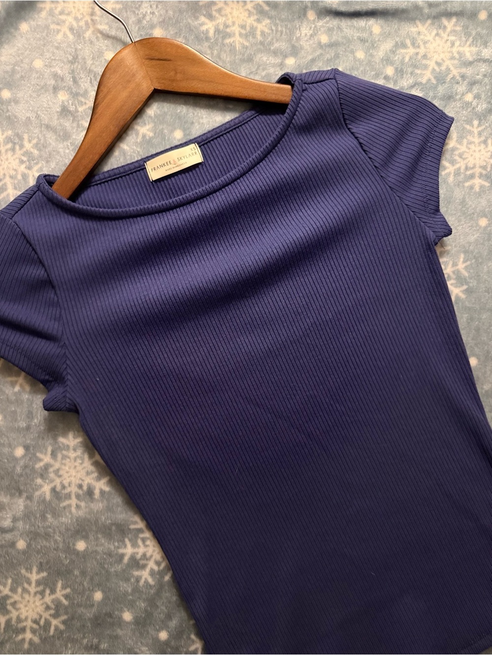 Navy Ribbed Short Sleeve Top